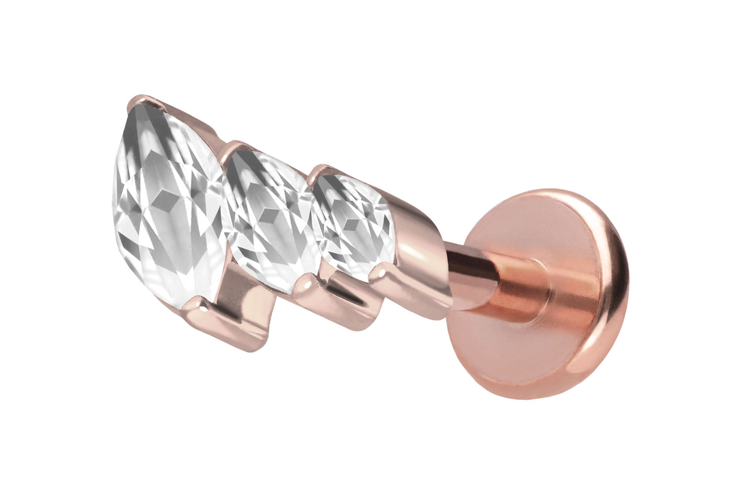 Titan Labret Piercing mit Push Fit 3 EINGEFASSTE KRISTALLTROPFEN